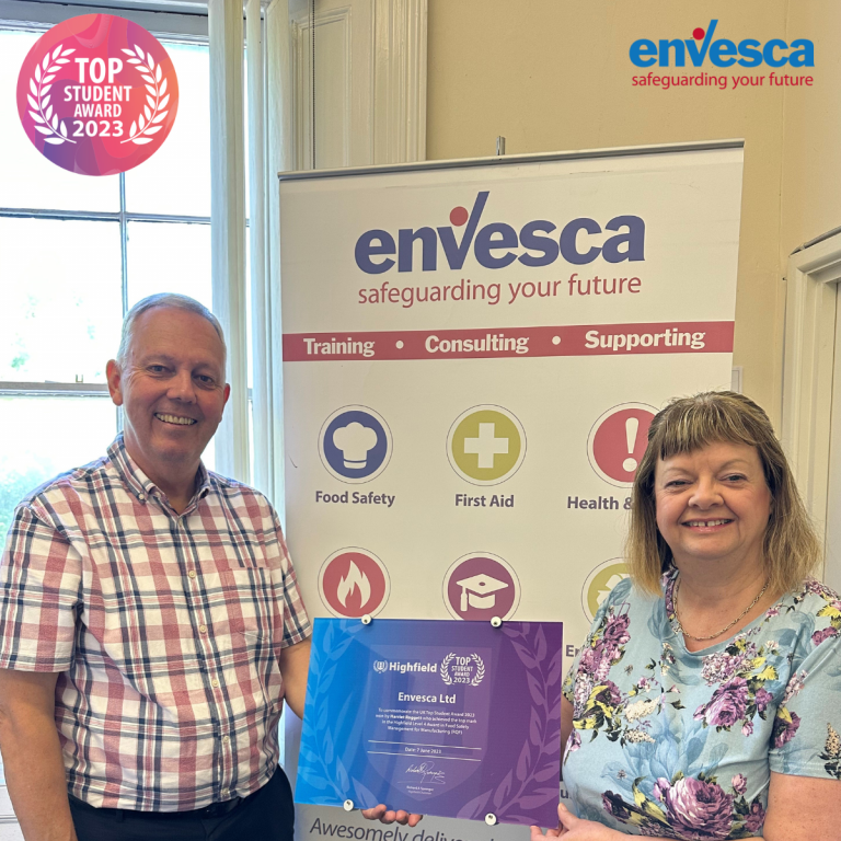 Food hygiene specialist Envesca recognised as an Outstanding Training Provider with Highfield’s UK Top Student Award 2023